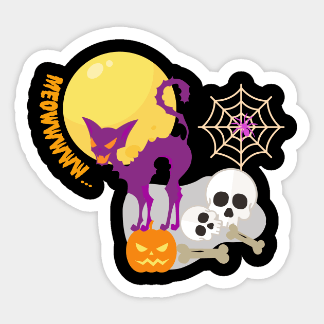 Cat in the Halloween night Sticker by GROOVYUnit